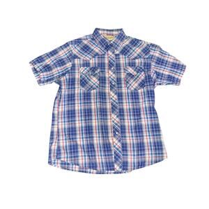 Wrangler Wrancher Short Sleeve Pearl Snap Western Plaid Shirt XL Cowboy Vintage